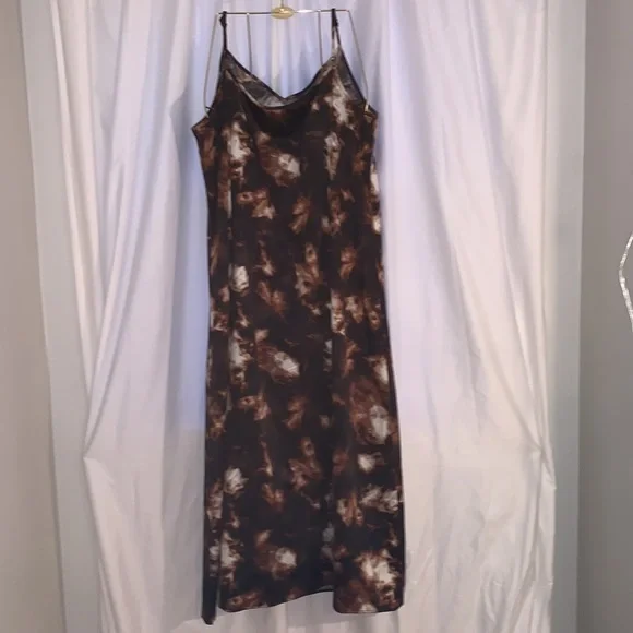 Brown, Cream & White Tie-dye Slip Dress Size XL #008 - Picture 3 of 9